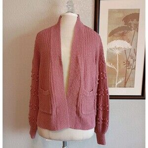 Madewell Cardigan Sweater Size XS Bobble Balloon Sleeve Knit Pink Oversized